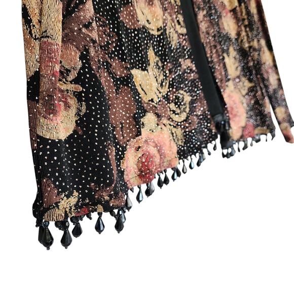 MSK Womens Vintage Cardigan Size XL Beaded Fringe Hem Floral Dark Whimsical Goth - Picture 2 of 12